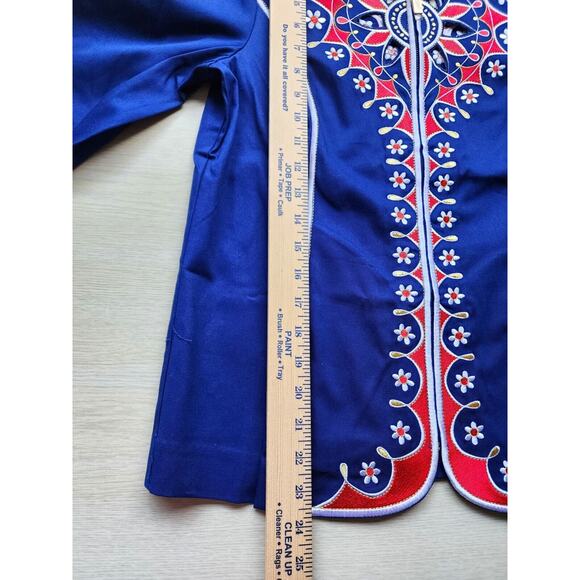 TOP-BOB MACKIE WEARABLE ART-Blue Red-Embroidery-Zipper-Cut Outs-SIZE XSMAL-NWT - Picture 13 of 16